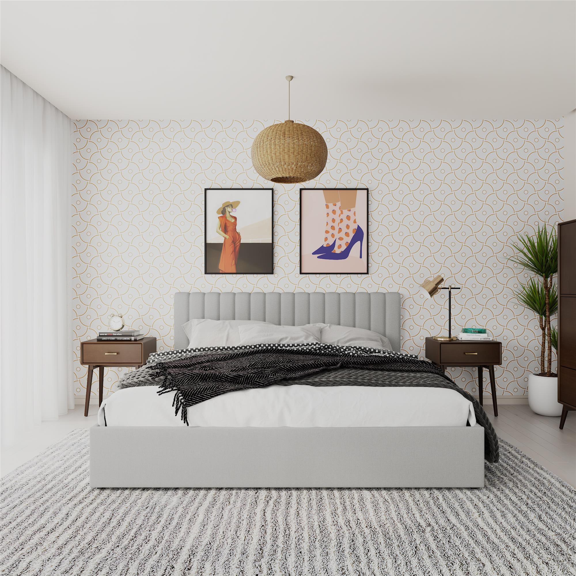 Novogratz Brittany Upholstered Bed with Storage Drawers - Light Gray - King