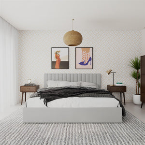 Novogratz Brittany Upholstered Bed with Storage Drawers - Light Gray - King