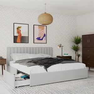 Novogratz Brittany Upholstered Bed with Storage Drawers - Light Gray - King