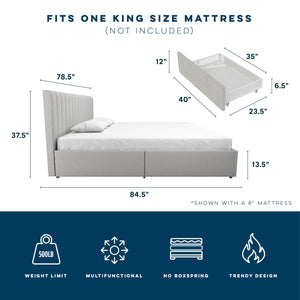 Novogratz Brittany Upholstered Bed with Storage Drawers - Light Gray - King