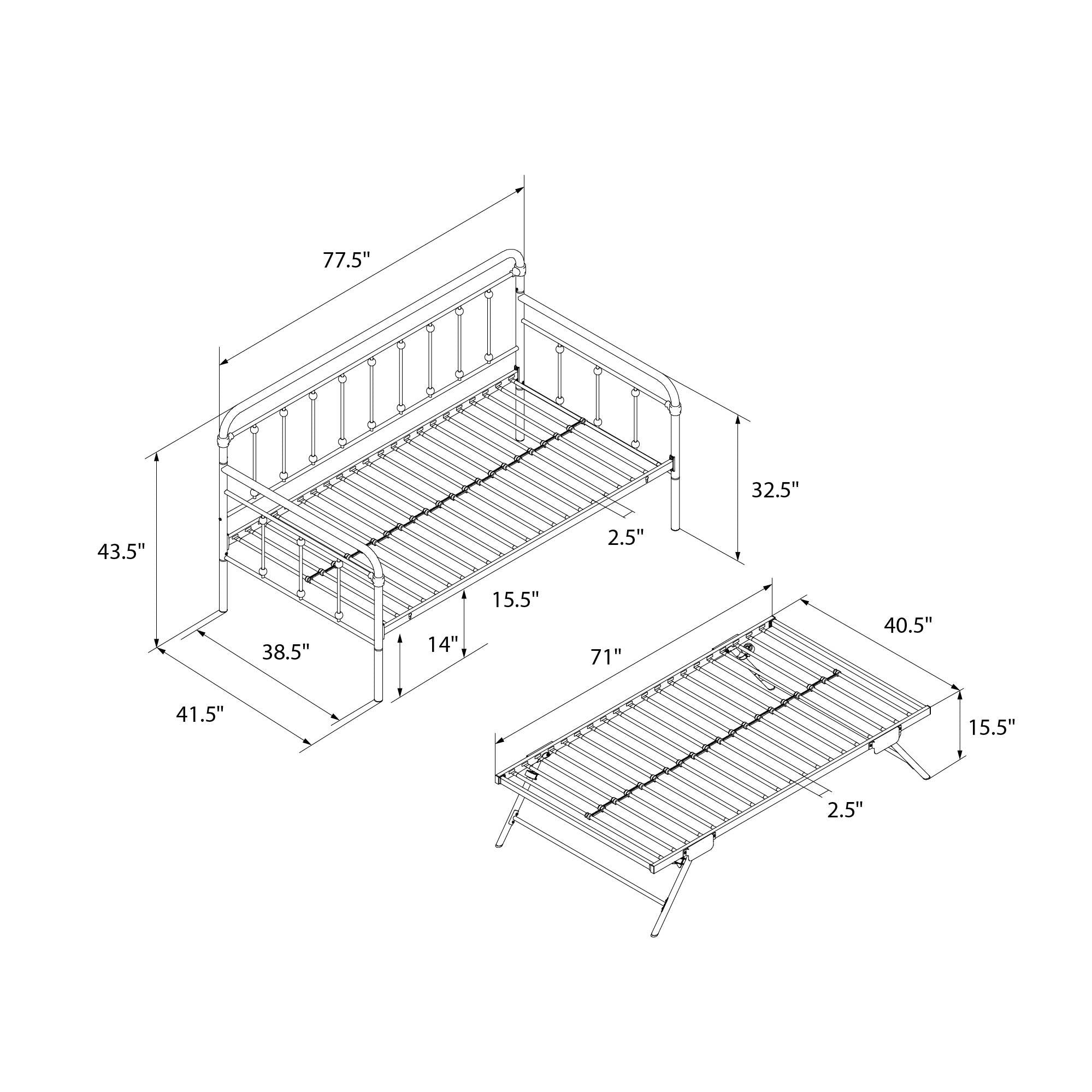DHP Locky Metal Daybed with Pop Up Trundle - Black - Twin-Over-Twin