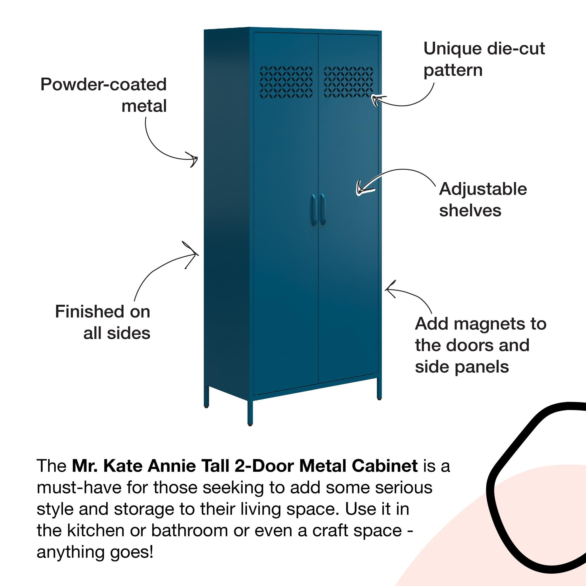 Mr. Kate Annie Tall Metal 2 Door Cabinet - Deep Ocean Blue