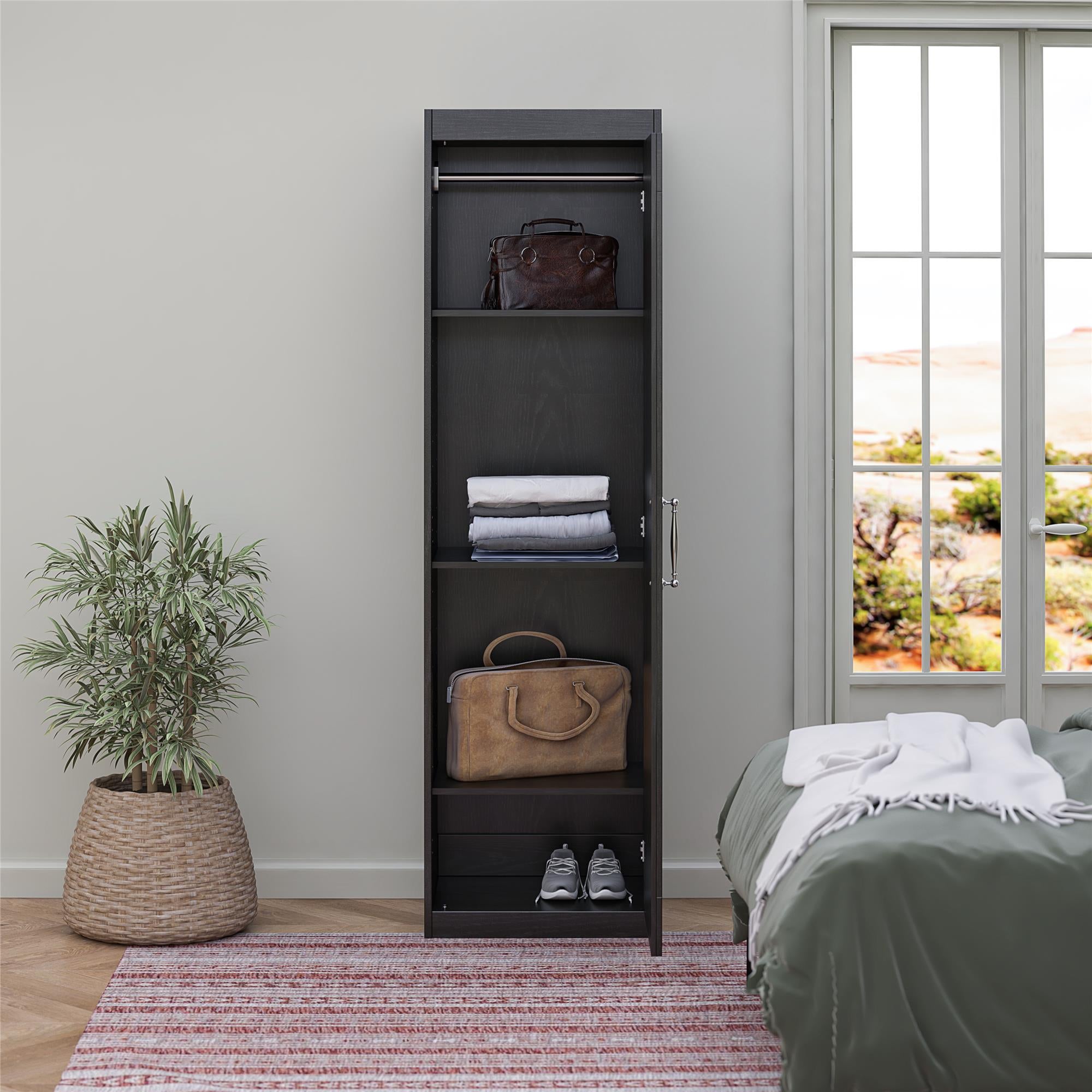 Novogratz Her Majesty Wardrobe Storage Cabinet with Shelves - Black Oak