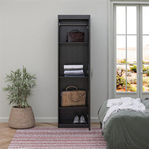 Novogratz Her Majesty Wardrobe Storage Cabinet with Shelves - Black Oak