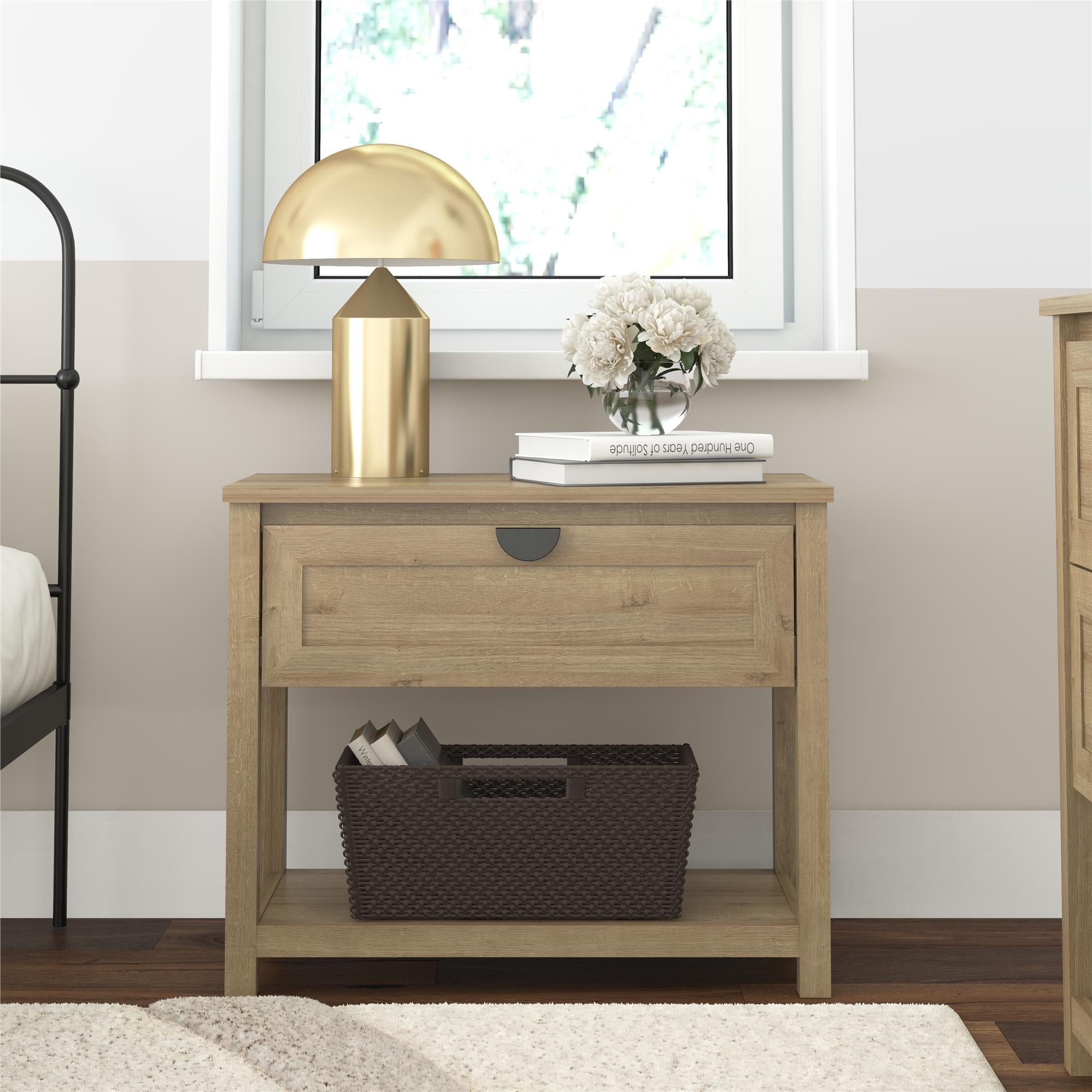 Mr. Kate Primrose Wide 1 Drawer Nightstand with Open Shelf - Natural