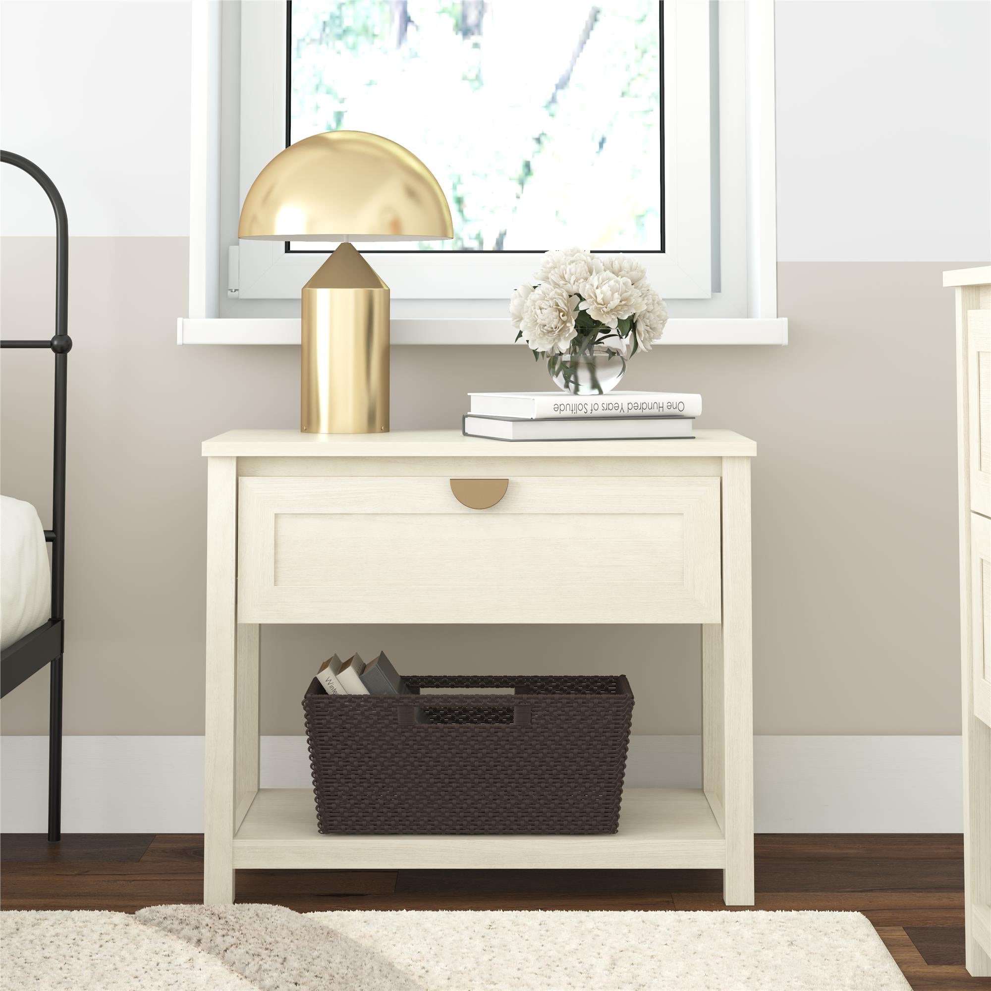 Mr. Kate Primrose Wide 1 Drawer Nightstand with Open Shelf - Ivory Oak