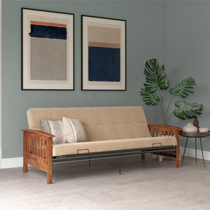 DHP Brixen Futon Set with Wood Frame and 6" Polyester Mattress - Tan - Full