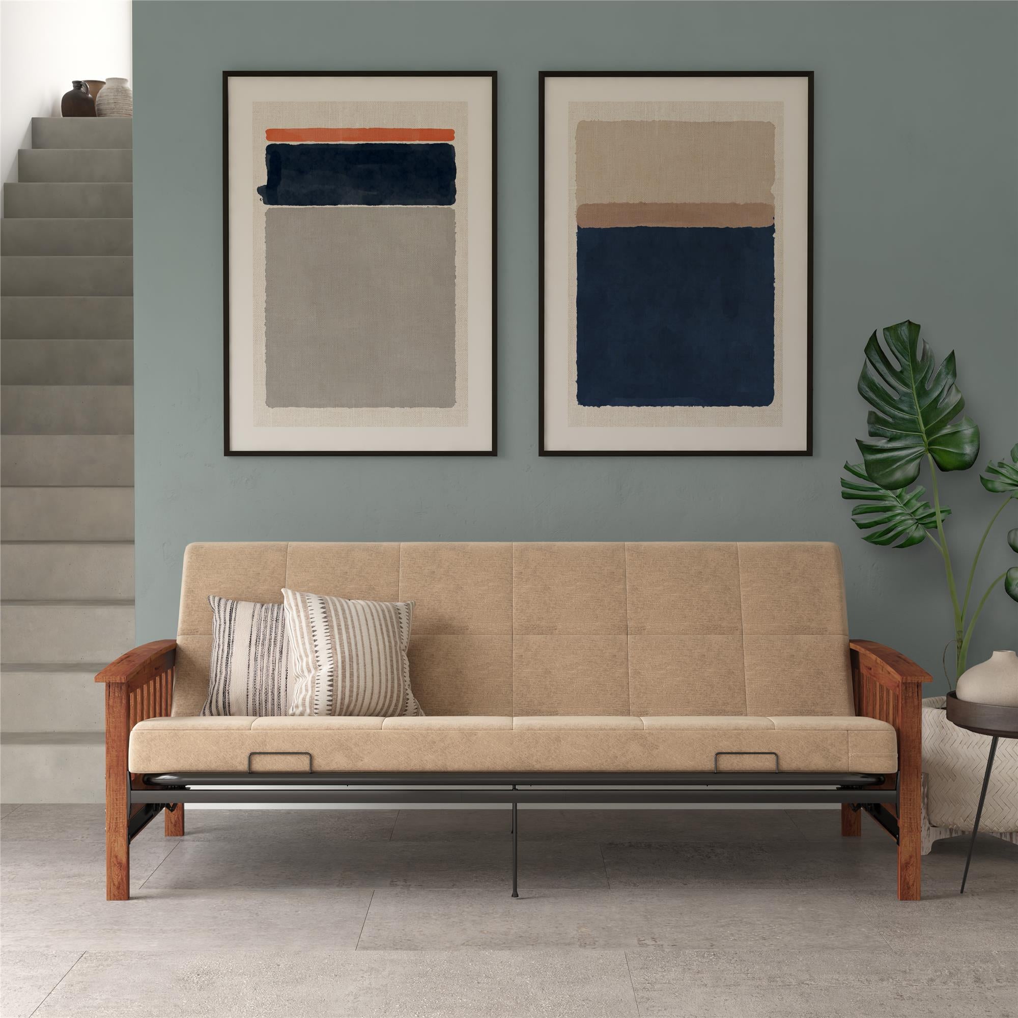DHP Brixen Futon Set with Wood Frame and 6" Polyester Mattress - Tan - Full