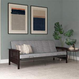 DHP Brixen Futon Set with Wood Frame and 6" Polyester Mattress - Gray - Full
