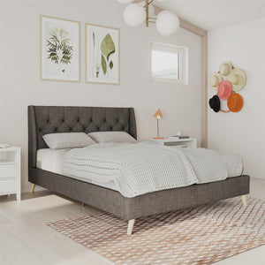 Novogratz Her Majesty Upholstered Bed - Grey Linen - Queen
