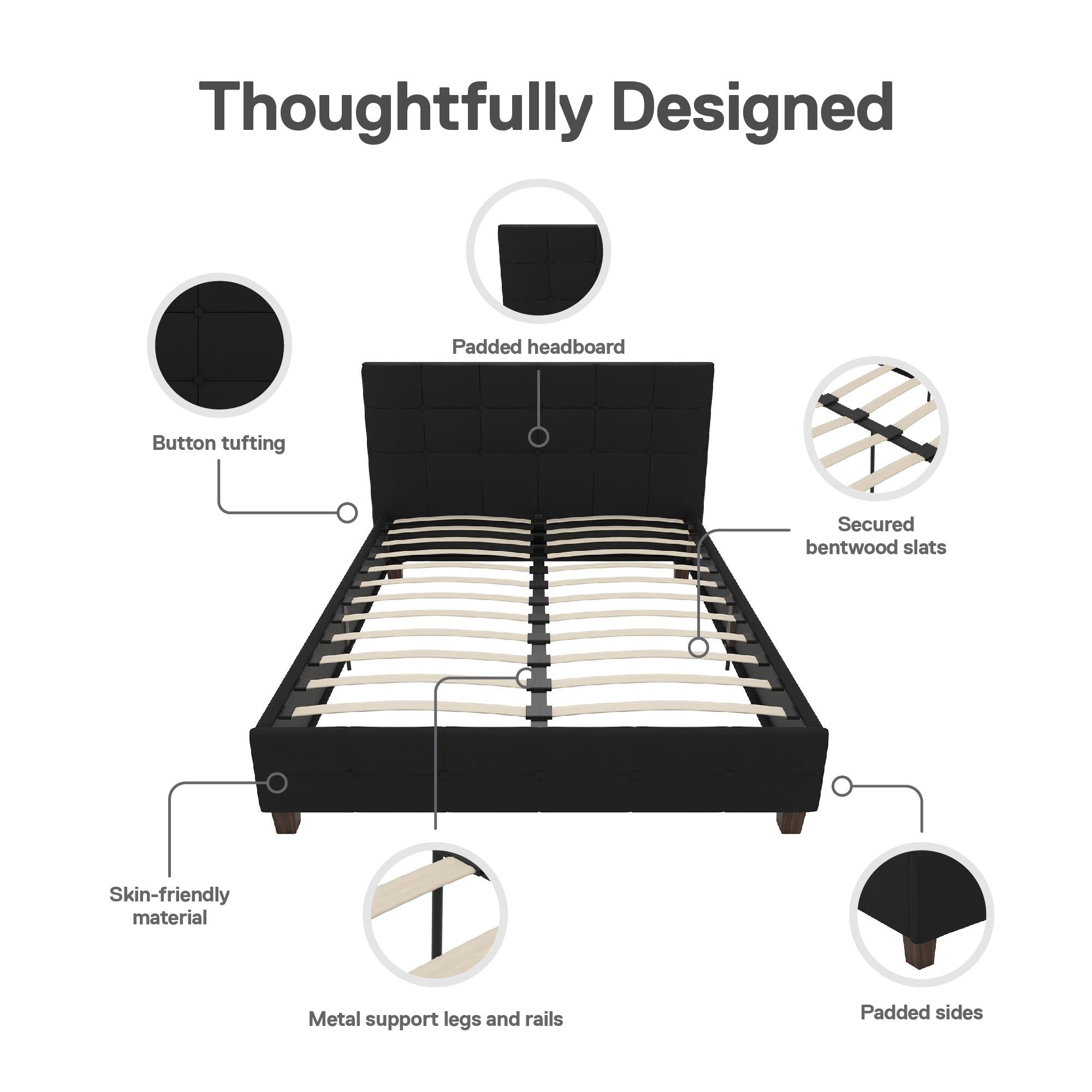 DHP Rose Upholstered Bed Frame - Black - Full