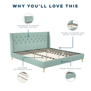 Novogratz Her Majesty Upholstered Bed - Green - King