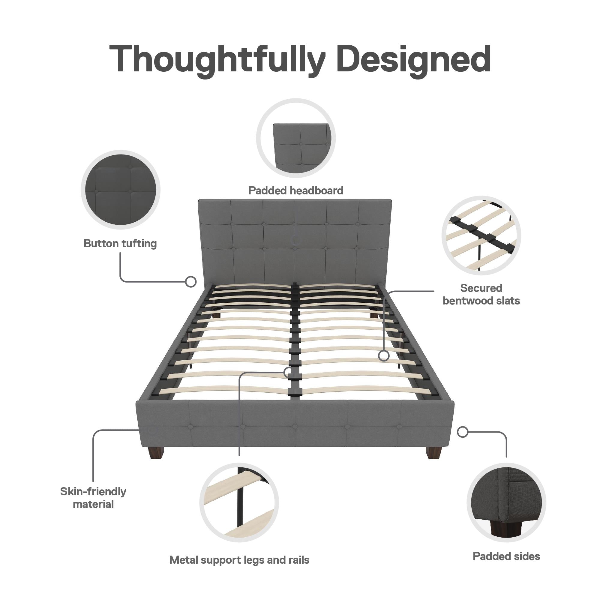 DHP Rose Upholstered Bed Frame - Gray - Queen
