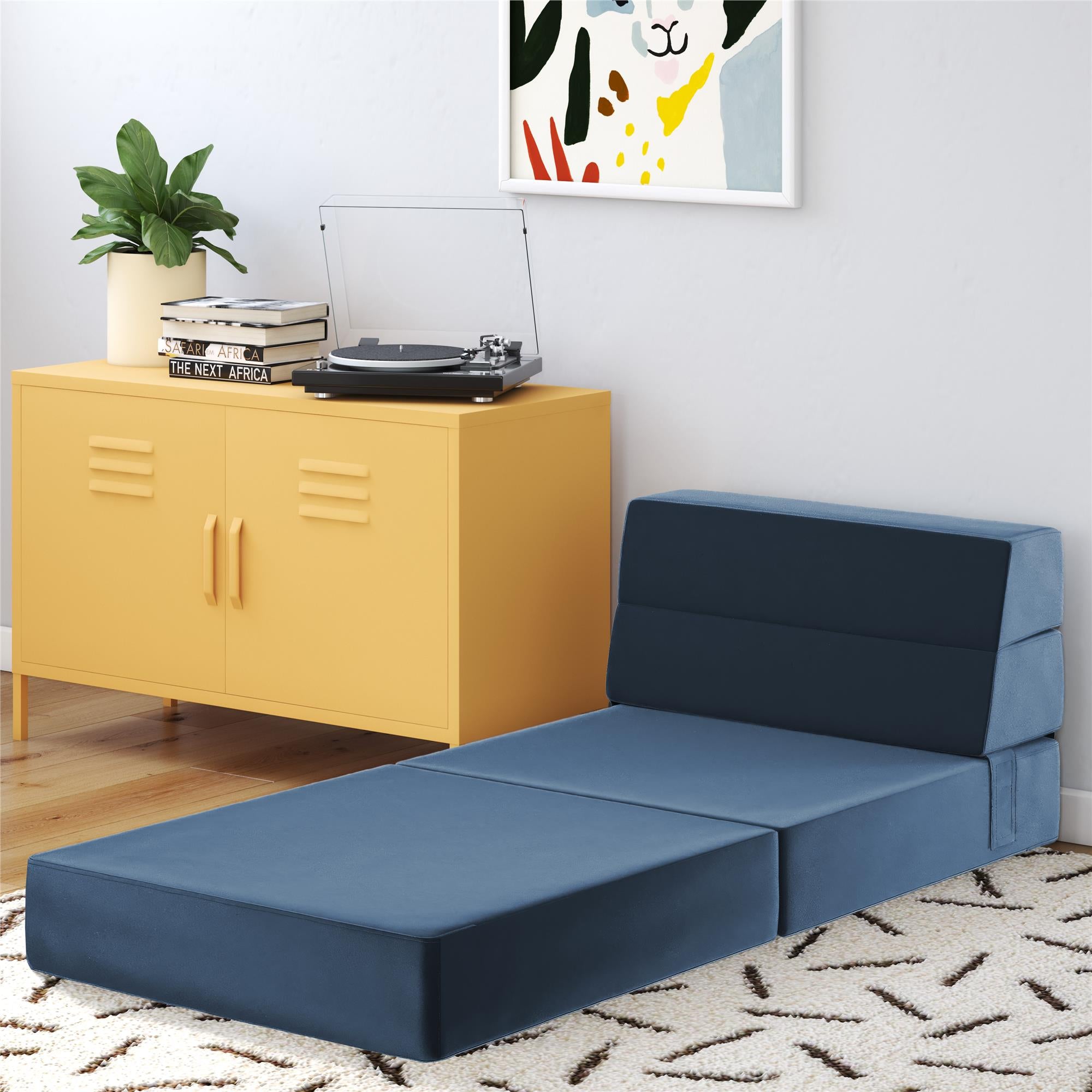 Novogratz The Flower Modular Chair and Lounger - Indigo Blue Velour