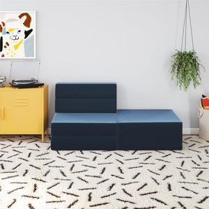 Novogratz The Flower Modular Chair and Lounger - Indigo Blue Velour