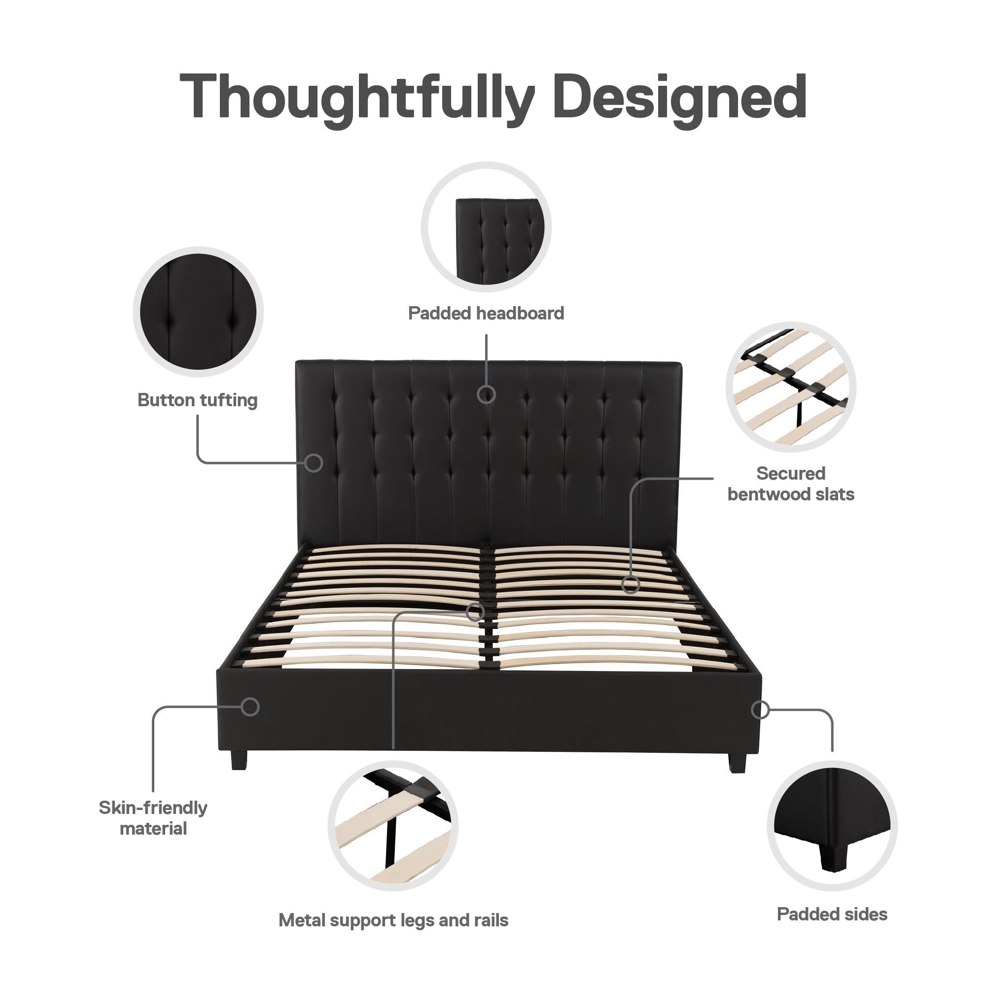 DHP Emily Upholstered Bed - Black Faux Leather - Full
