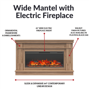 Ameriwood Home Elmcroft Wide Mantel with Linear Electric Fireplace - Walnut