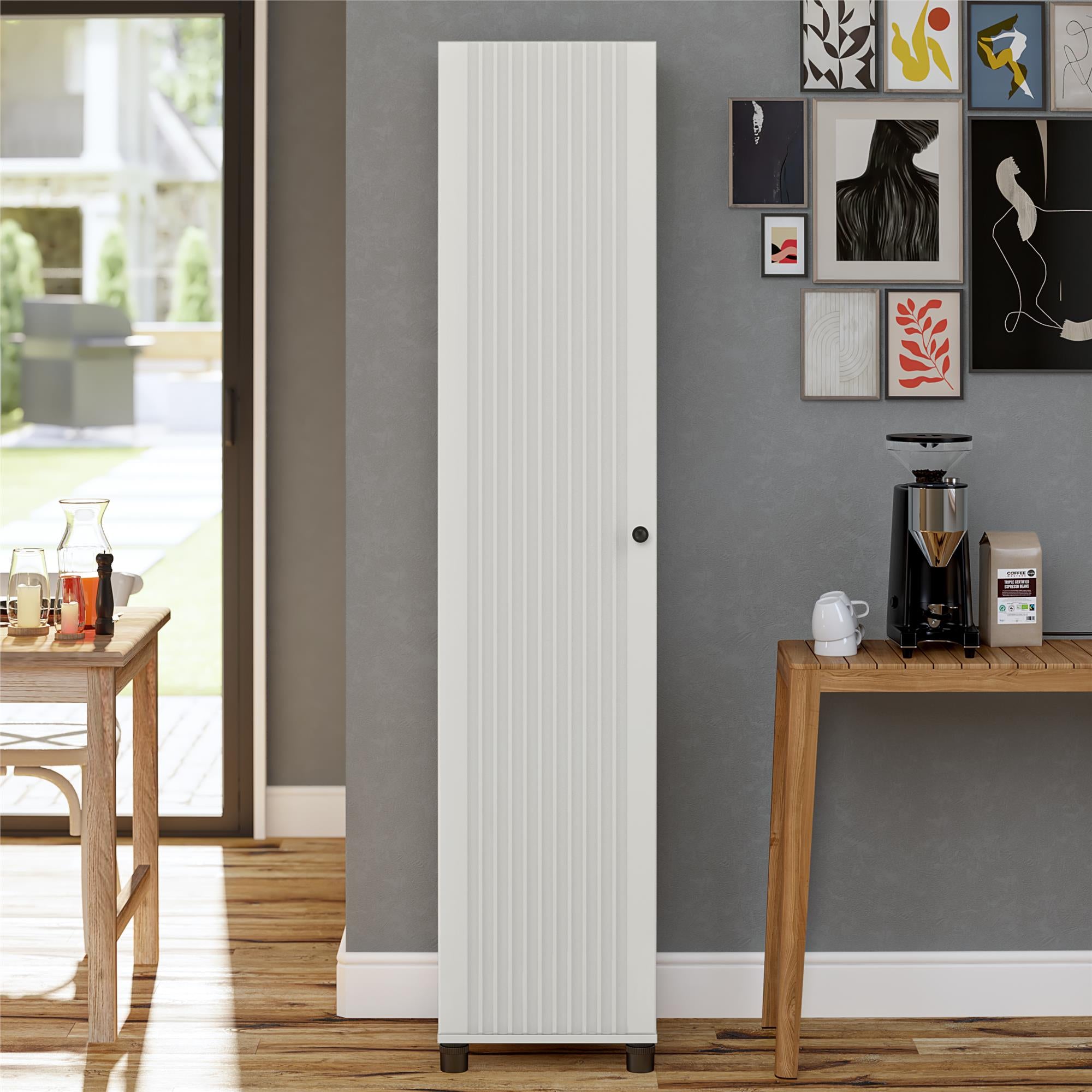 Systembuild Evolution Kendall Fluted 16" Wide 1 Door Storage Cabinet - White