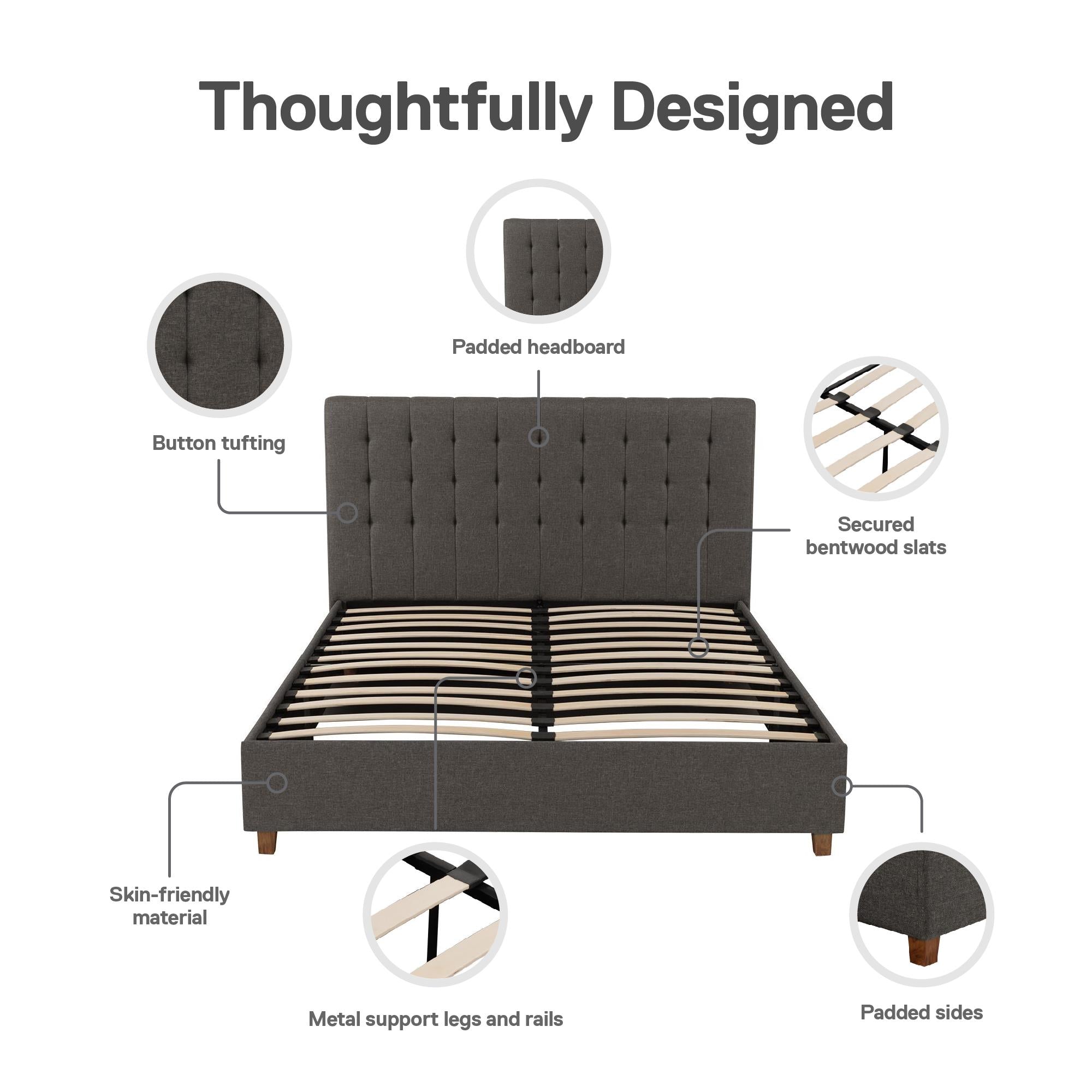 DHP Emily Upholstered Bed - Grey Linen - Queen