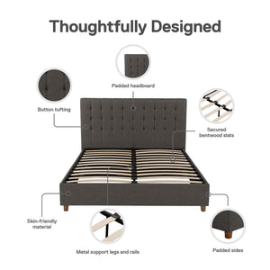 DHP Emily Upholstered Bed - Grey Linen - Queen