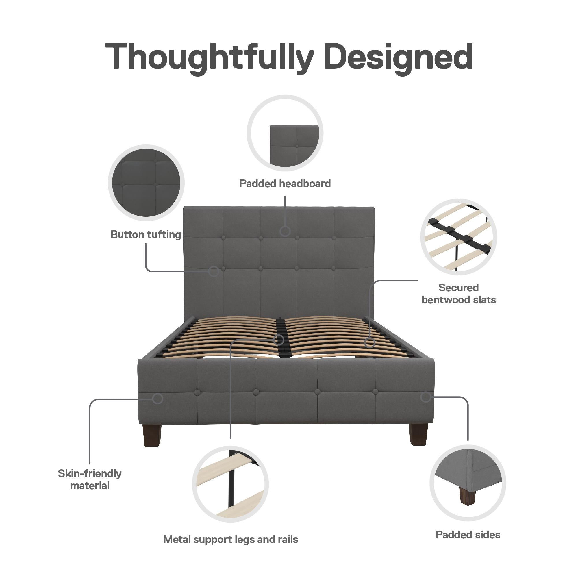 DHP Rose Upholstered Bed Frame - Gray - Twin