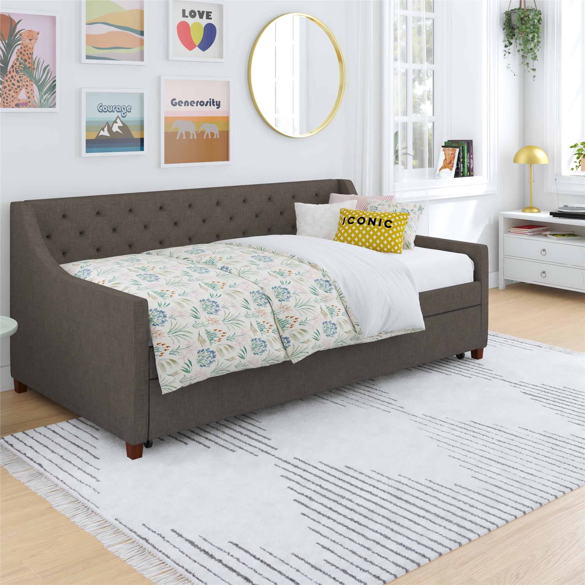 Novogratz Her Majesty Daybed and Trundle - Grey Linen - Twin