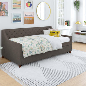 Novogratz Her Majesty Daybed and Trundle - Grey Linen - Twin
