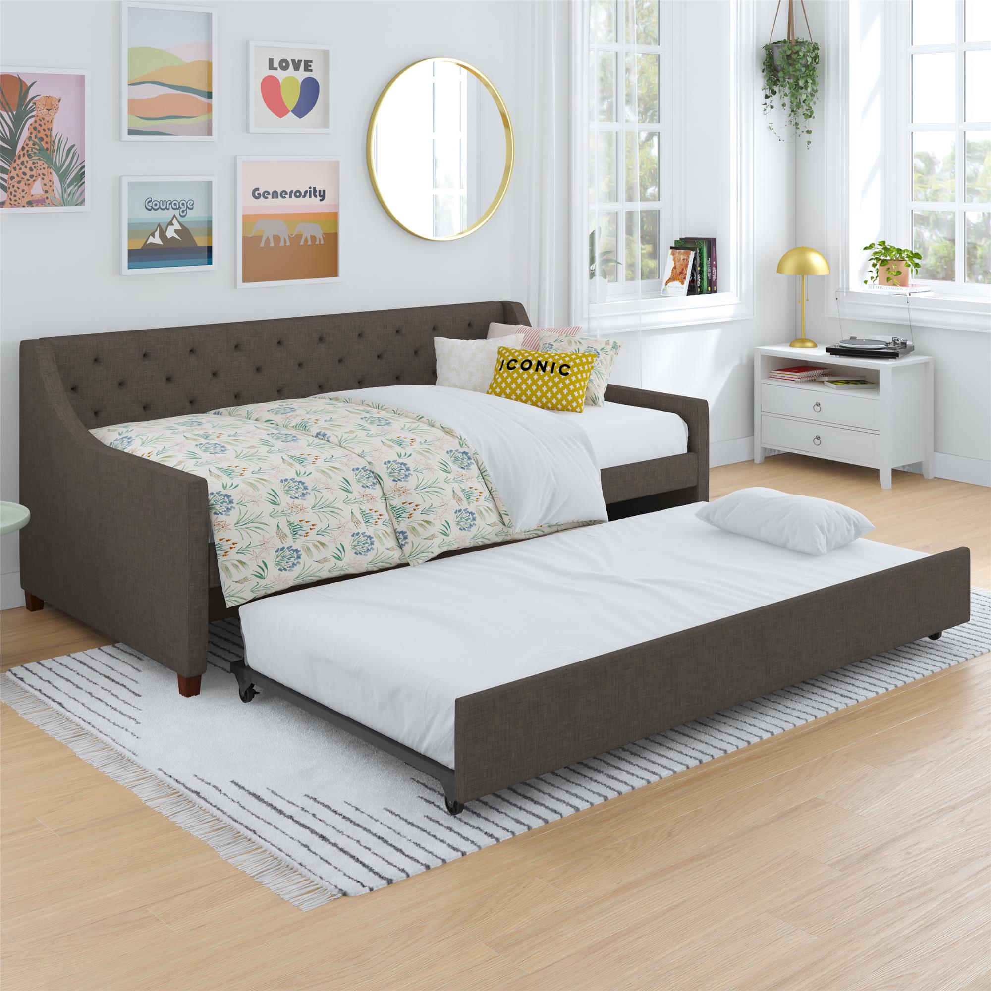 Novogratz Her Majesty Daybed and Trundle - Grey Linen - Twin