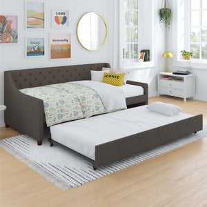 Novogratz Her Majesty Daybed and Trundle - Grey Linen - Twin
