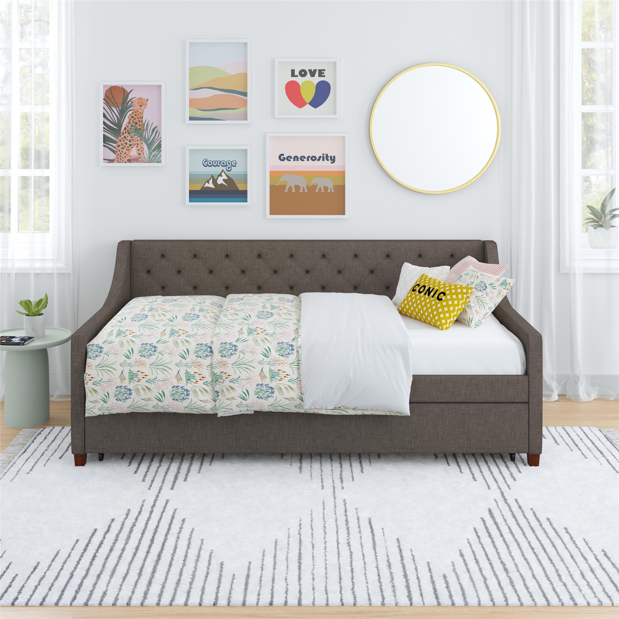 Novogratz Her Majesty Daybed and Trundle - Grey Linen - Twin