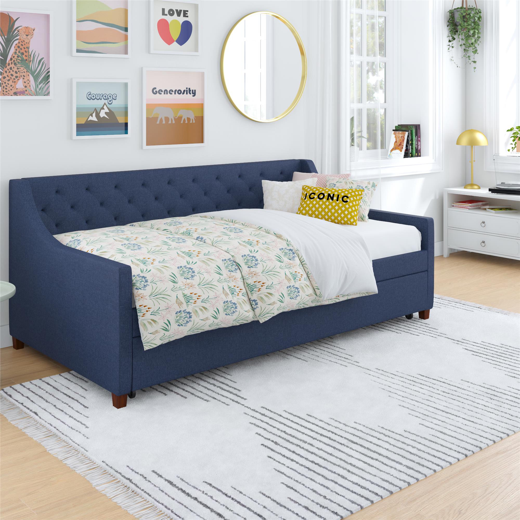 Novogratz Her Majesty Daybed and Trundle - Blue Linen - Twin