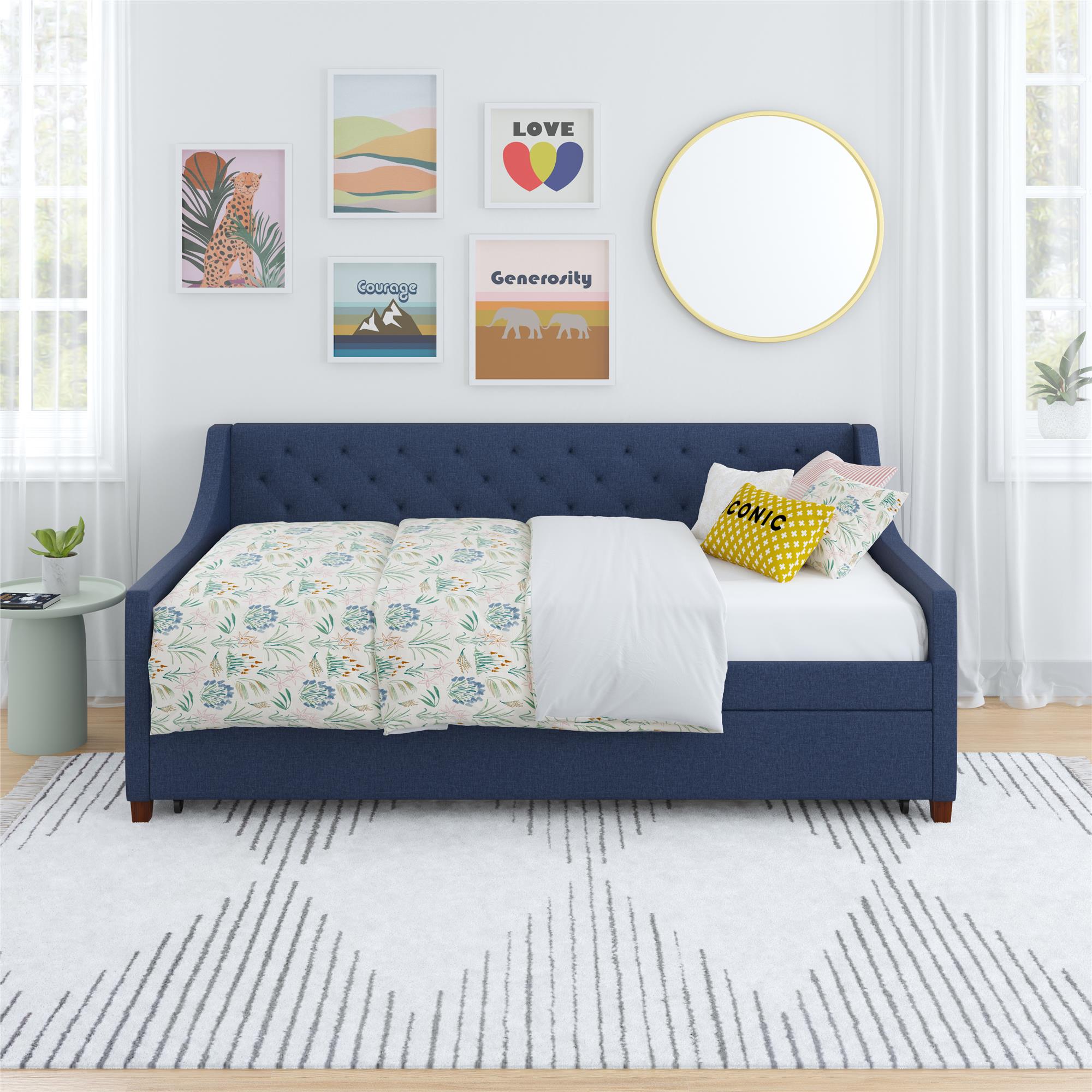 Novogratz Her Majesty Daybed and Trundle - Blue Linen - Twin