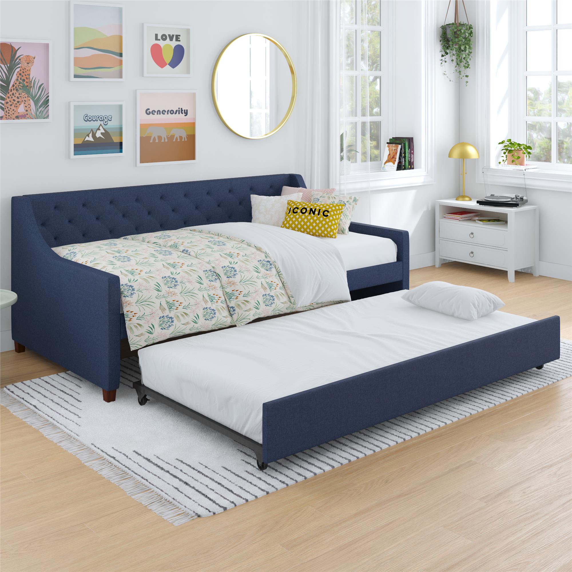 Novogratz Her Majesty Daybed and Trundle - Blue Linen - Twin
