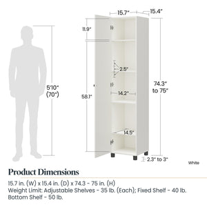 Systembuild Evolution Kendall Fluted 16" Wide 1 Door Storage Cabinet - White