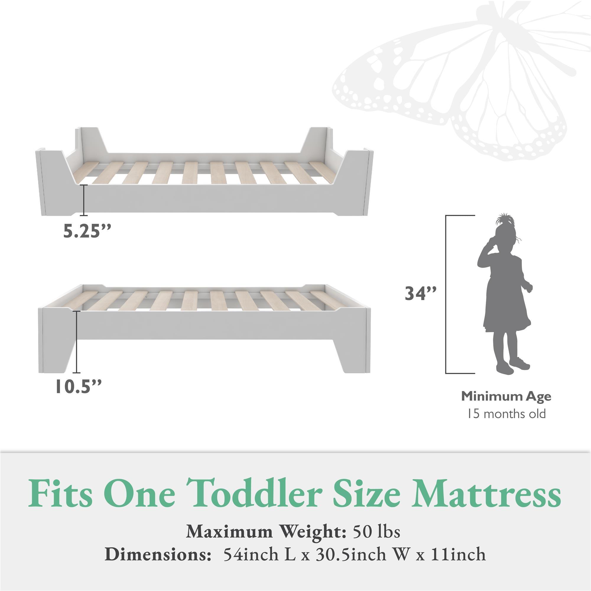 Little Seeds Alessi Toddler Montessori Flip Bed, White - White