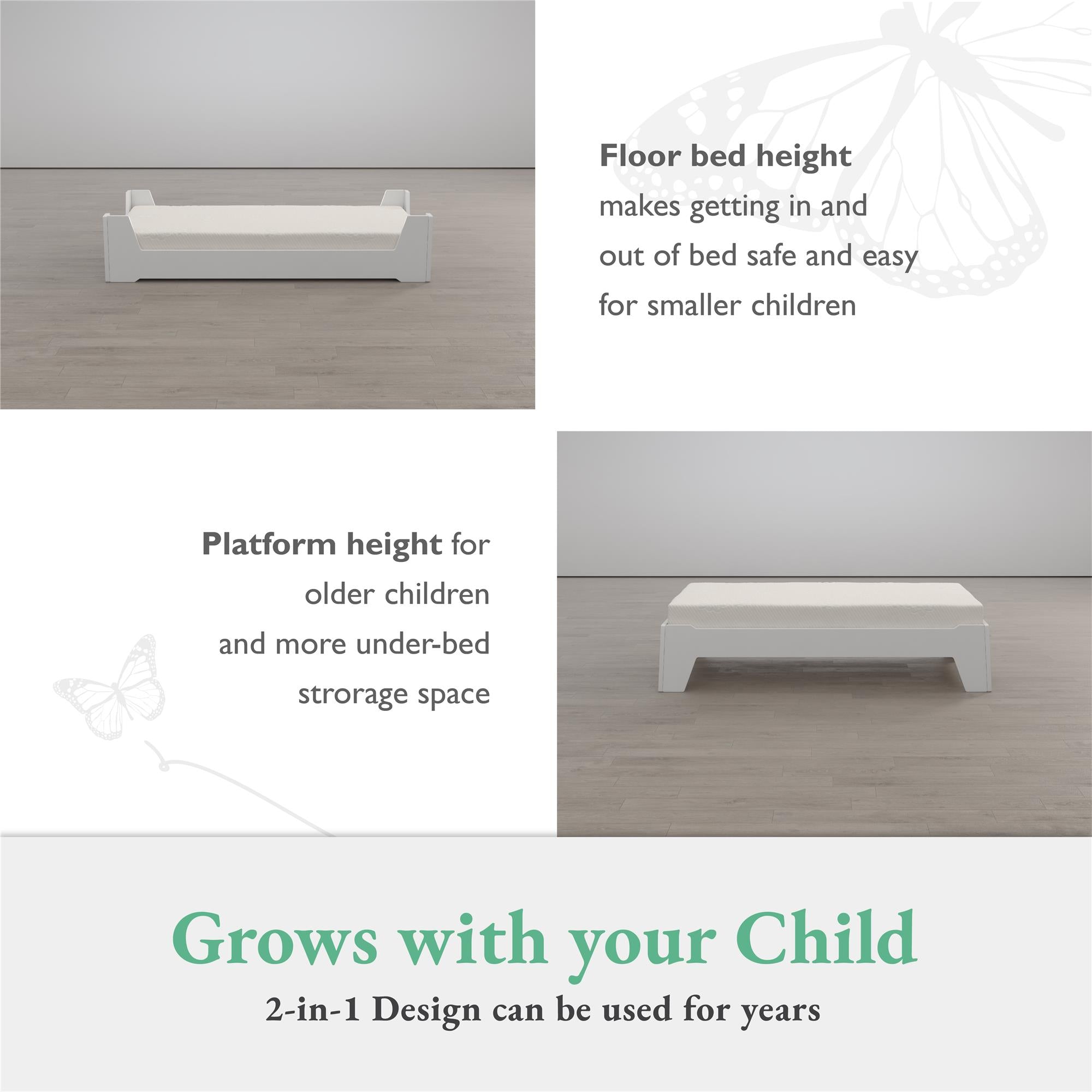 Little Seeds Alessi Toddler Montessori Flip Bed, White - White