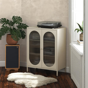 Mr. Kate Luna Short 2-Door Accent Cabinet with Fluted Glass - Parchment