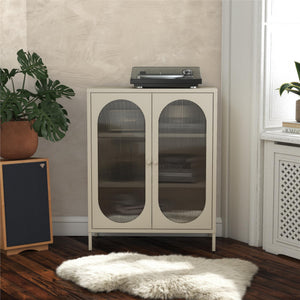 Mr. Kate Luna Short 2-Door Accent Cabinet with Fluted Glass - Parchment