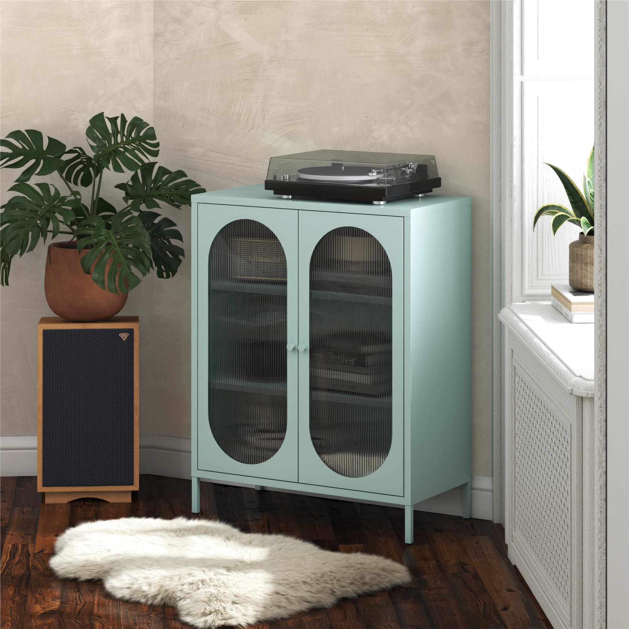 Mr. Kate Luna Short 2-Door Accent Cabinet with Fluted Glass - Sky Blue