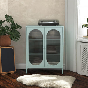 Mr. Kate Luna Short 2-Door Accent Cabinet with Fluted Glass - Sky Blue