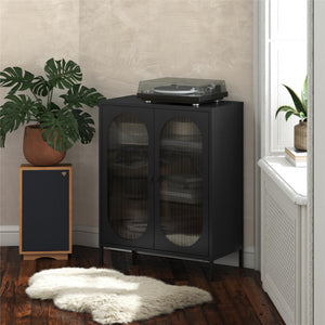 Mr. Kate Luna Short 2-Door Accent Cabinet with Fluted Glass - Black