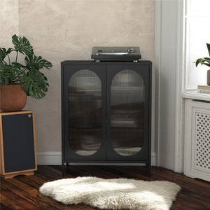 Mr. Kate Luna Short 2-Door Accent Cabinet with Fluted Glass - Black