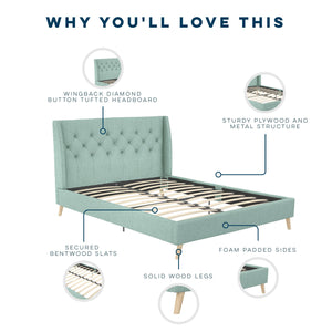 Novogratz Her Majesty Upholstered Bed - Green - Queen