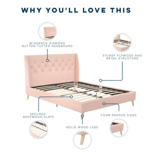 Novogratz Her Majesty Upholstered Bed - Pink - Full