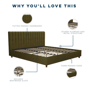 Novogratz Brittany Upholstered Bed with Storage Drawers - Green - King