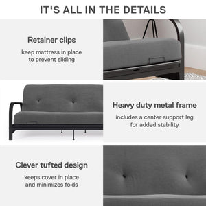 DHP Cleo Futon Set with Metal Frame and 6" Polyester Mattress - Gray - Full