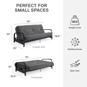 DHP Cleo Futon Set with Metal Frame and 6" Polyester Mattress - Gray - Full