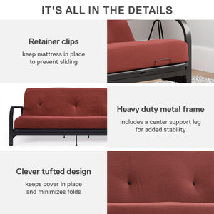 DHP Cleo Futon Set with Metal Frame and 6" Polyester Mattress - Red - Full
