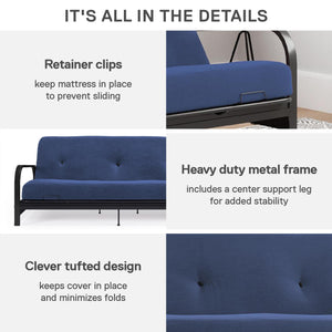 DHP Cleo Futon Set with Metal Frame and 6" Polyester Mattress - Blue - Full