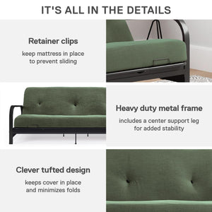 DHP Cleo Futon Set with Metal Frame and 6" Polyester Mattress - Green - Full